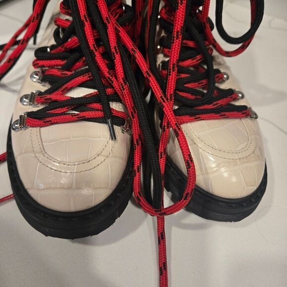 Polly Plume Croc Embossed Leather Combat Ankle Boots size 37 - Picture 4 of 12